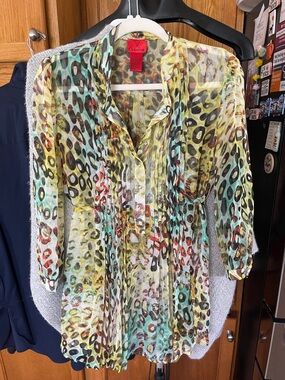 V Cristine Large Yellow Green Leopard Diamond Dress